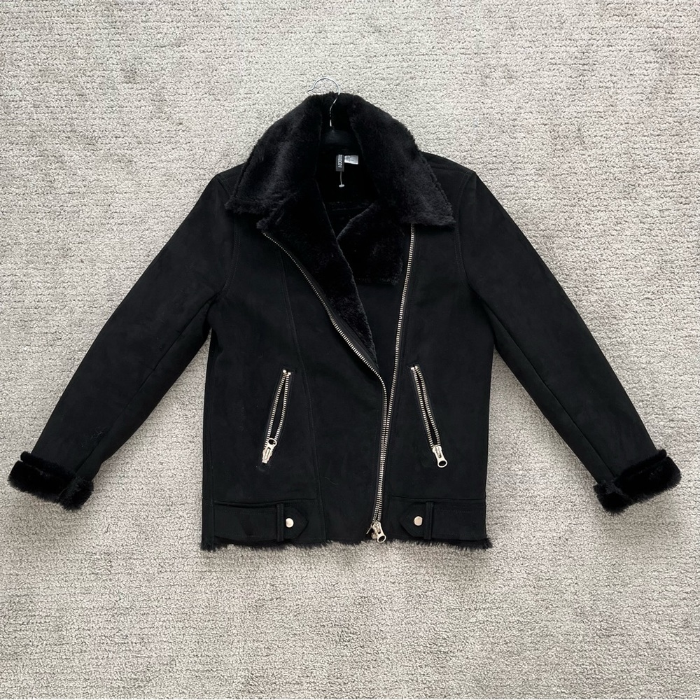 H&M Fall Winter Faux Suede Biker Jacket sz 2